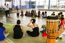 Os trabalhos, no início da manhã, em uma das quadras cobertas(Foto: Rakenny Barboza)