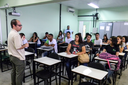 Estudantes do Curso Técnico em Telecomunicações recepcionados pelo coordenador e professores do curso. 