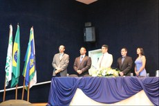 Mesa de abertura do III Conepe. Da esquerda para a direita: Diego Santanna, Diego Sales, Gustavo Lopes, Christiano Leal e Monique Freitas.