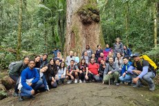 Alunos do curso de Ambiente e Sustentabilidade em frente ao Jequitibá Rosa (Foto: Divulgação/IFF).