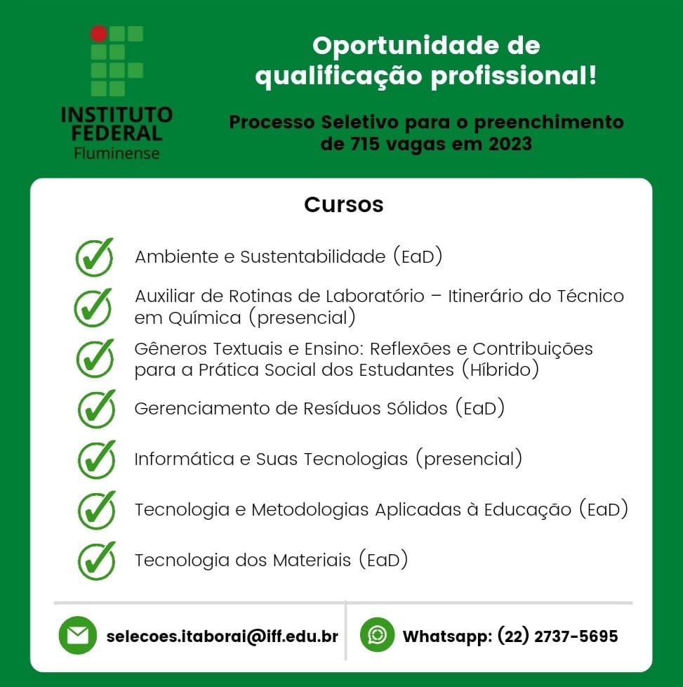 IFF Itaboraí abre vagas para Cursos de Formação Inicial e Continuada