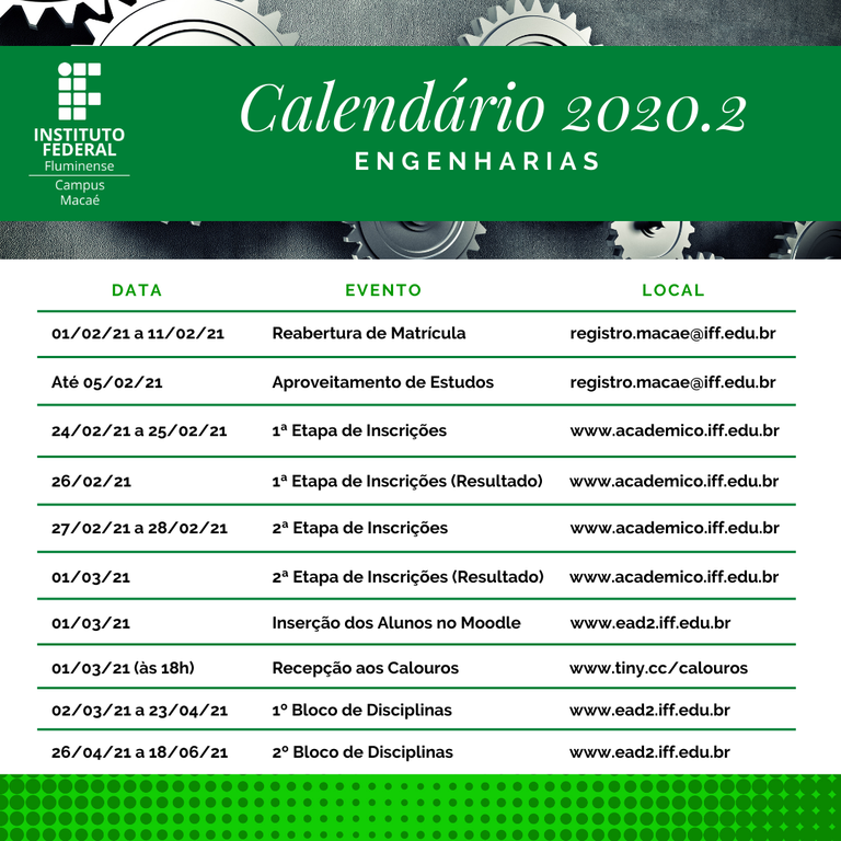 Calendário 2020.2 Engenharias Macaé