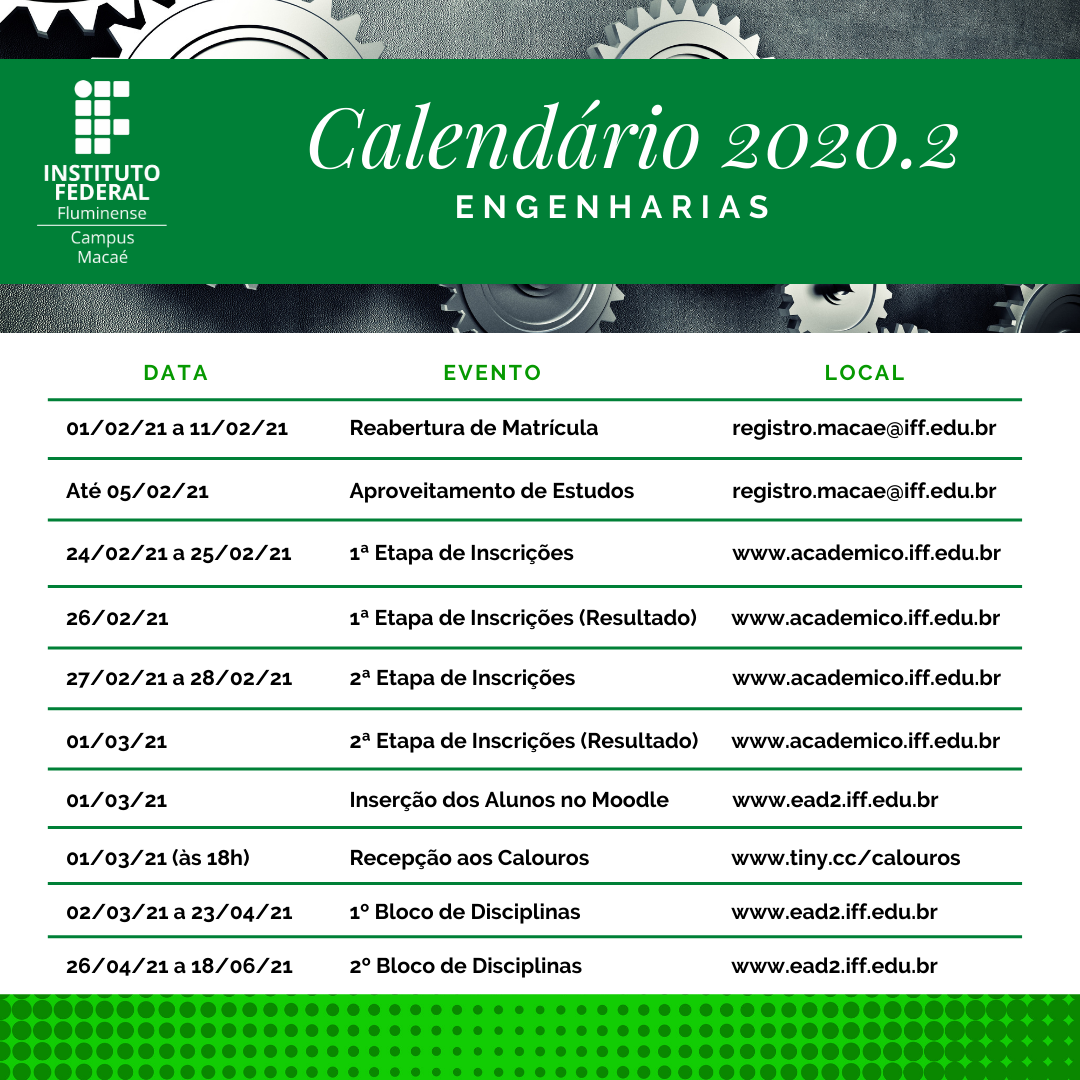 Calendário 2020.2 Engenharias Macaé