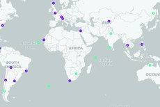 Imagem mostra estações no mundo. Fonte: wspr.live