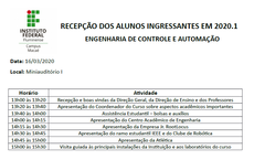 Programação da recepção dos estudantes de ECA.