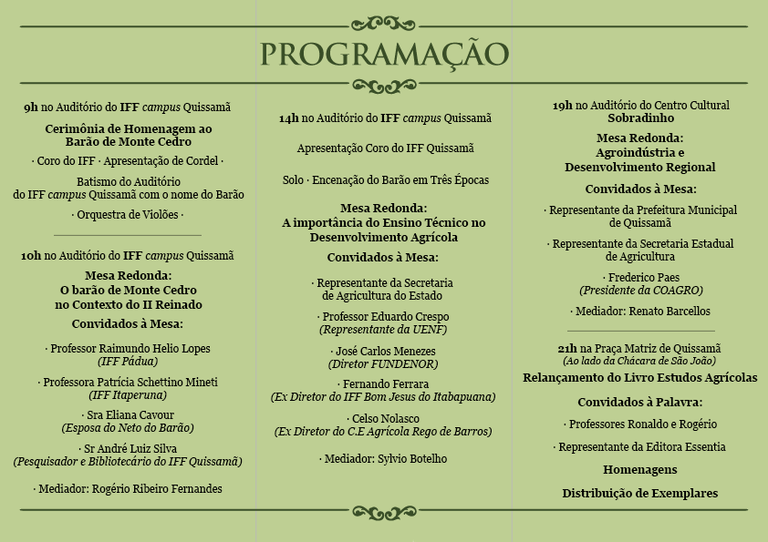 Programação evento Barão de Monte Cedro