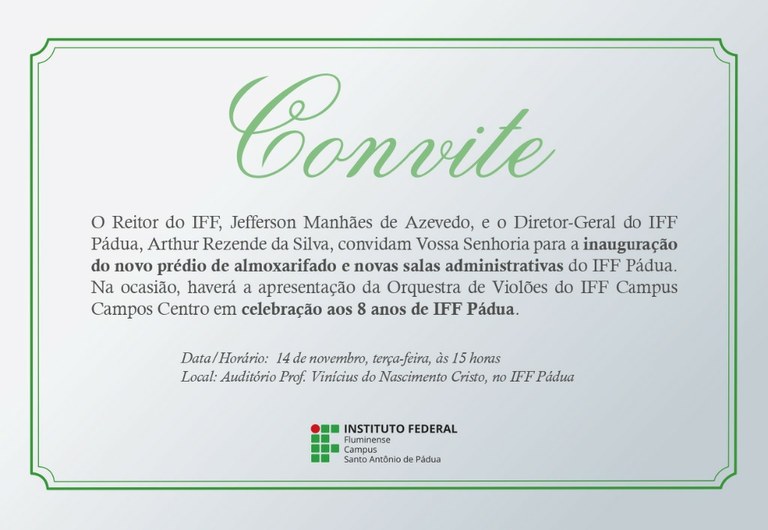 Convite - Inauguração Bloco e Aniversario