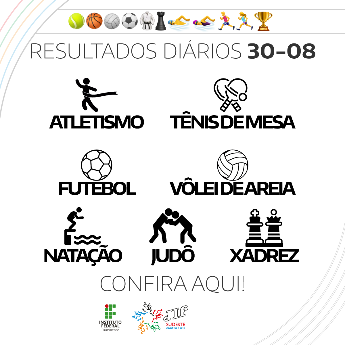 Resultados dos dia 30 de agosto - 5º JIF Sudeste