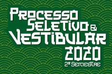 Vagas são para diversos cursos técnicos de nível médio. 
(#pracegover: imagem verde de fundo com grafismos em amarelo inspirados em quadrinhos japoneses; em primeiro plano, escrito em letras brancas, Processo Seletivo e Vestibular 2020 - 2º semestre.) 