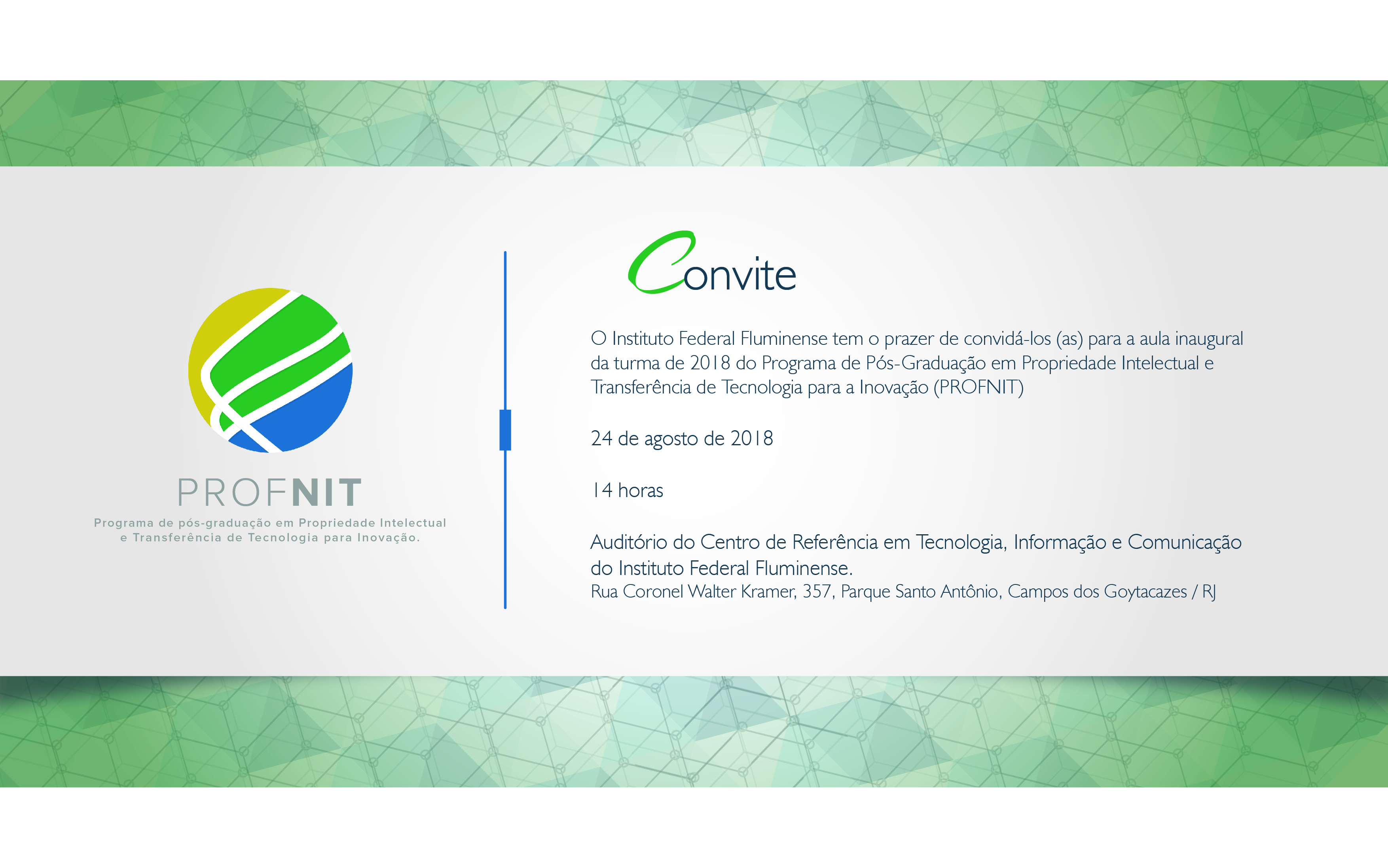 Convite da aula inaugural do Profnit