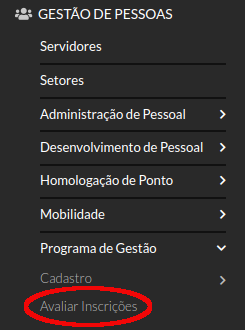 Menu Avaliar Inscrições